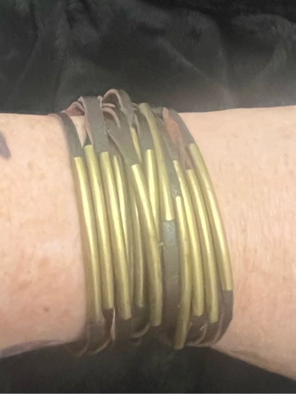 Handcrafted Multi-Row Brown Leather and Gold Tube Wrap Bracelet